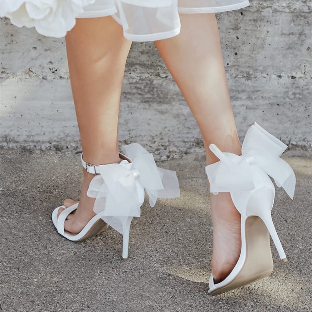 Ayanna Ivory Satin Bow Ankle Strap High Heel Sandals